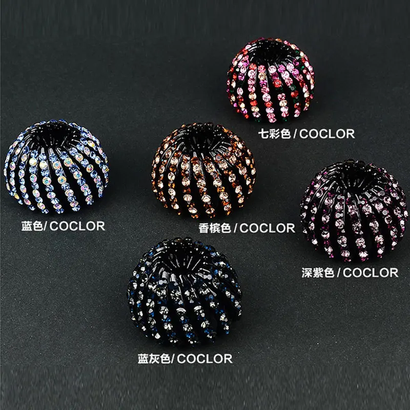 2021 New Women Bun Crystal Hair Claw Bird Nest Horsetail Buckle POnyil Holdedr Hair Clip DIY Bun Maker Female Hair Accessories korean hair clips