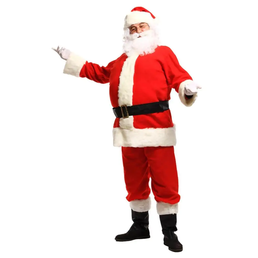 

5Pc Santa Claus Suit Plush Father Christmas Costume Xmas Fancy Dress 100% Polyester Velvet 20DC06