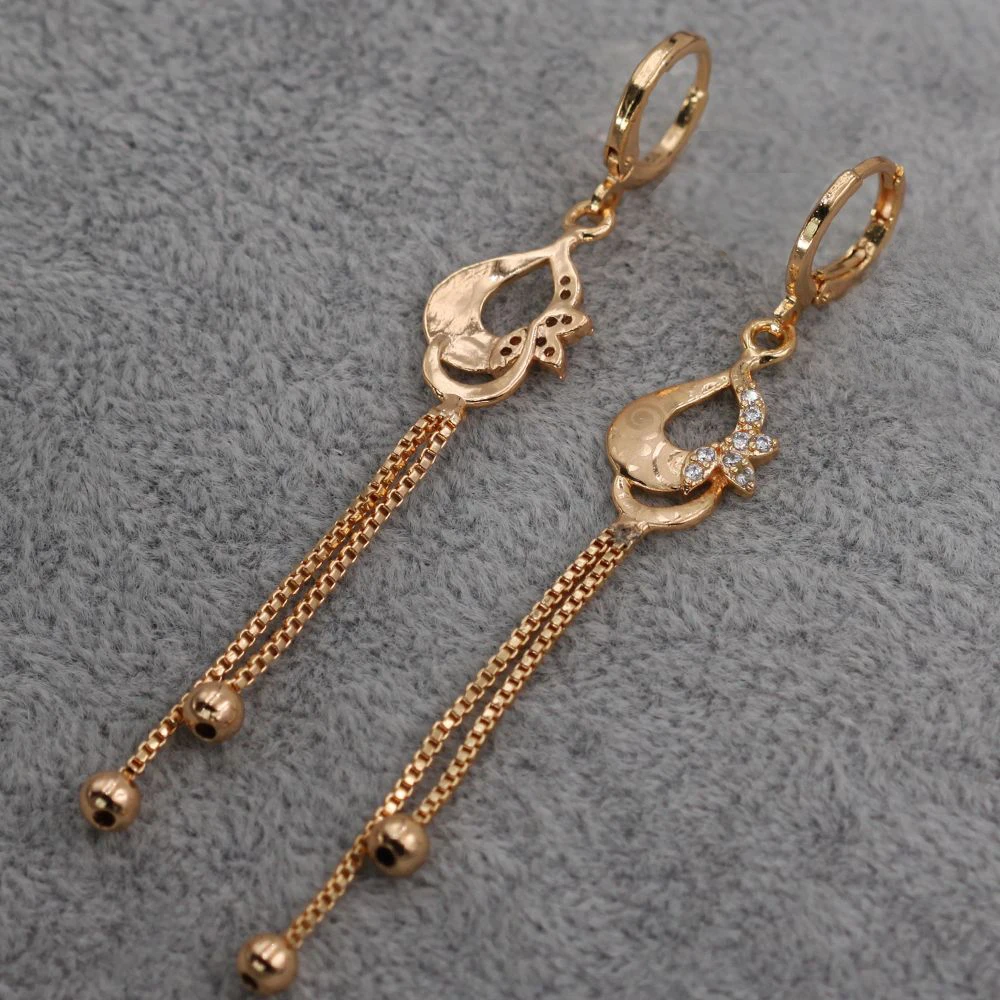 Женские серьги подвески с длинной цепочкой цветные в виде капли циркониевое