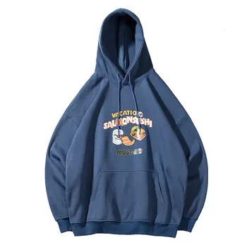 

Winter Plus Velvet Hoodies Men Warm Fashion Cartoon Print Casual Hooded Sweatshirt Man Streetwear Wild Hip Hop Loose Hoodie Men