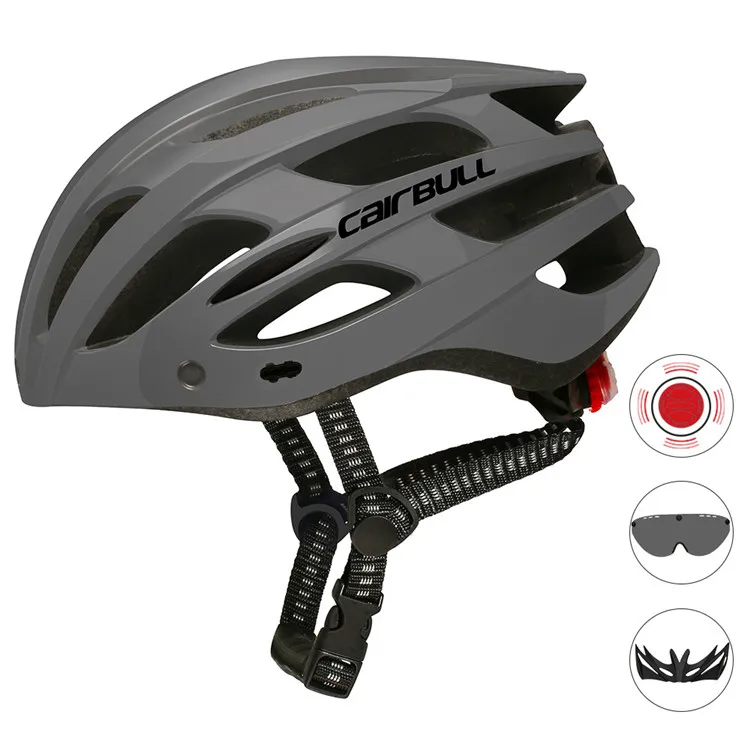 Cairbull Light Cycling Helmet with Removable Visor Goggles Bike Taillight Intergrally-molded Mountain Road MTB Helmets 226g - Color: gray with 1lens