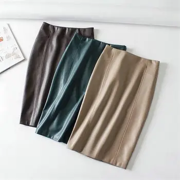 

Women Sexy Pu Leather Pencil Skirts Solid Autumn Ladies Package Hip Back Split Faux Leather Skirts