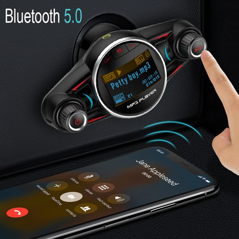 JINSERTA 2021 FM передатчик Беспроводной Bluetooth 5 0 Автомобильный MP3 плеер с разъемом