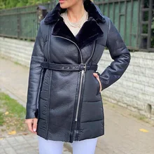 Women's Winter Jacket Coat Thick Faux Fur Punk Casual Long Coat Women Autumn Zipper Belt Black Leather Jacket Women PU Jackets