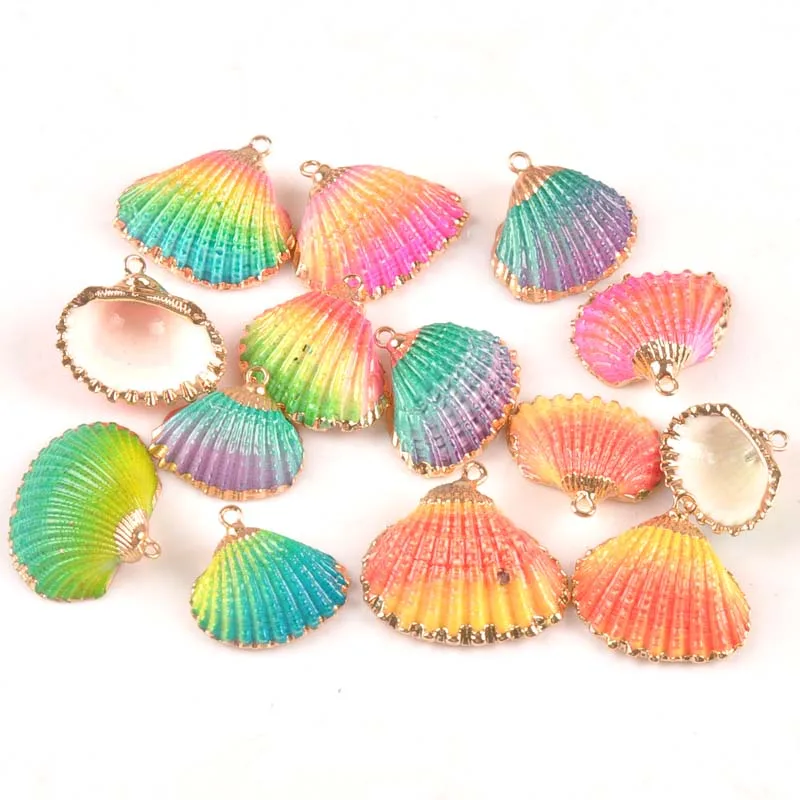 

Rainbow color sector Shell Gold Plated for DIY handmade pendant SeaShells Home decoration 5pcs TRS0335