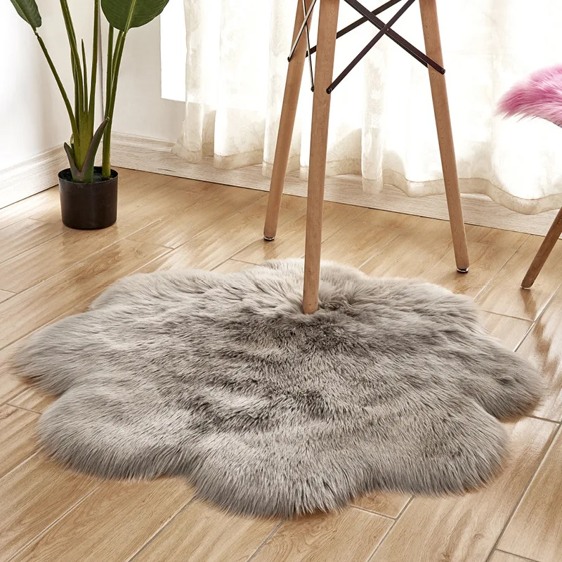 Cilected Wool Imitation Sheepskin Carpet Plum Home Artificial Wool Flower Mats Girls Bedroom Blankets Children Soft Crawling Mat