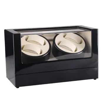 

US Plug 4 Slots Wood Clock Casket Watch Winder Box Lacquer Rotate Slient Motor Display Clock Winder Luxury Watch Case