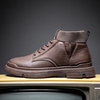 

Breathable High Top Men Fashion Sneakers Outdoor Popular Men's Casual Shoes Non-slip Retro men work shoes Men shoes black brown