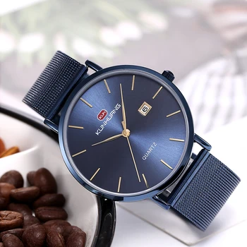 

Fashion Mens Watches Luxury Quartz Clock Blue Stainless Steel Mesh Belt Watch Men Waterproof Sport Watch Relogio Masculino