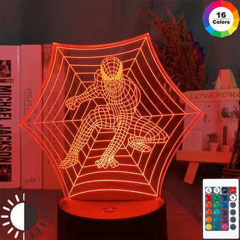 

Marvel Spider Man Figure In Cobweb 3d Led Night Light for Home Decoration Atmosphere Rgb Color Changing Table Lamp Bedside