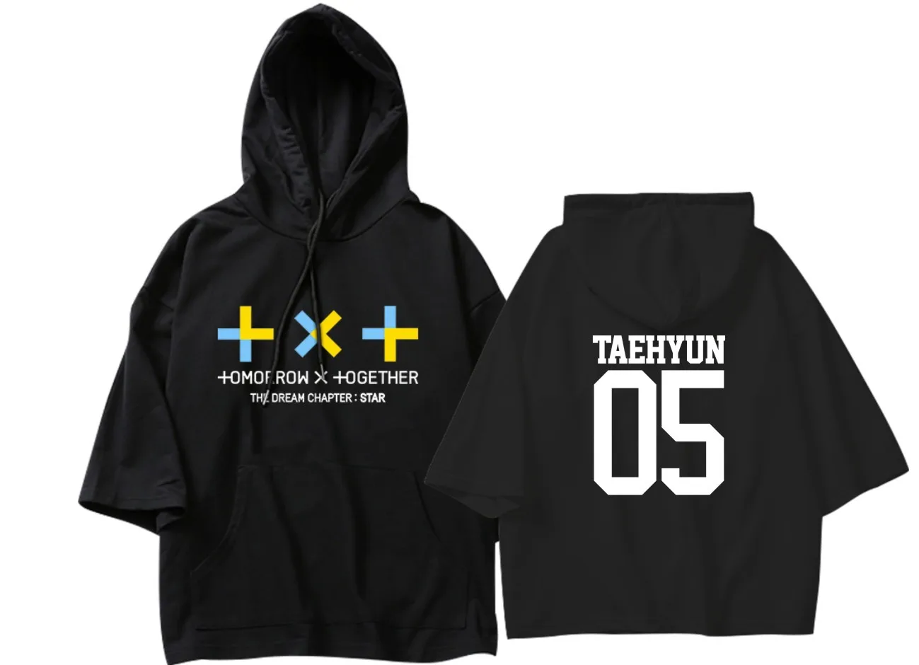 black4 KPOP TXT комбинированная футболка с короткими рукавами и надписью «Dream Chapter STAR», рукав «Seven-point», Прямая поставка - Цвет: black4