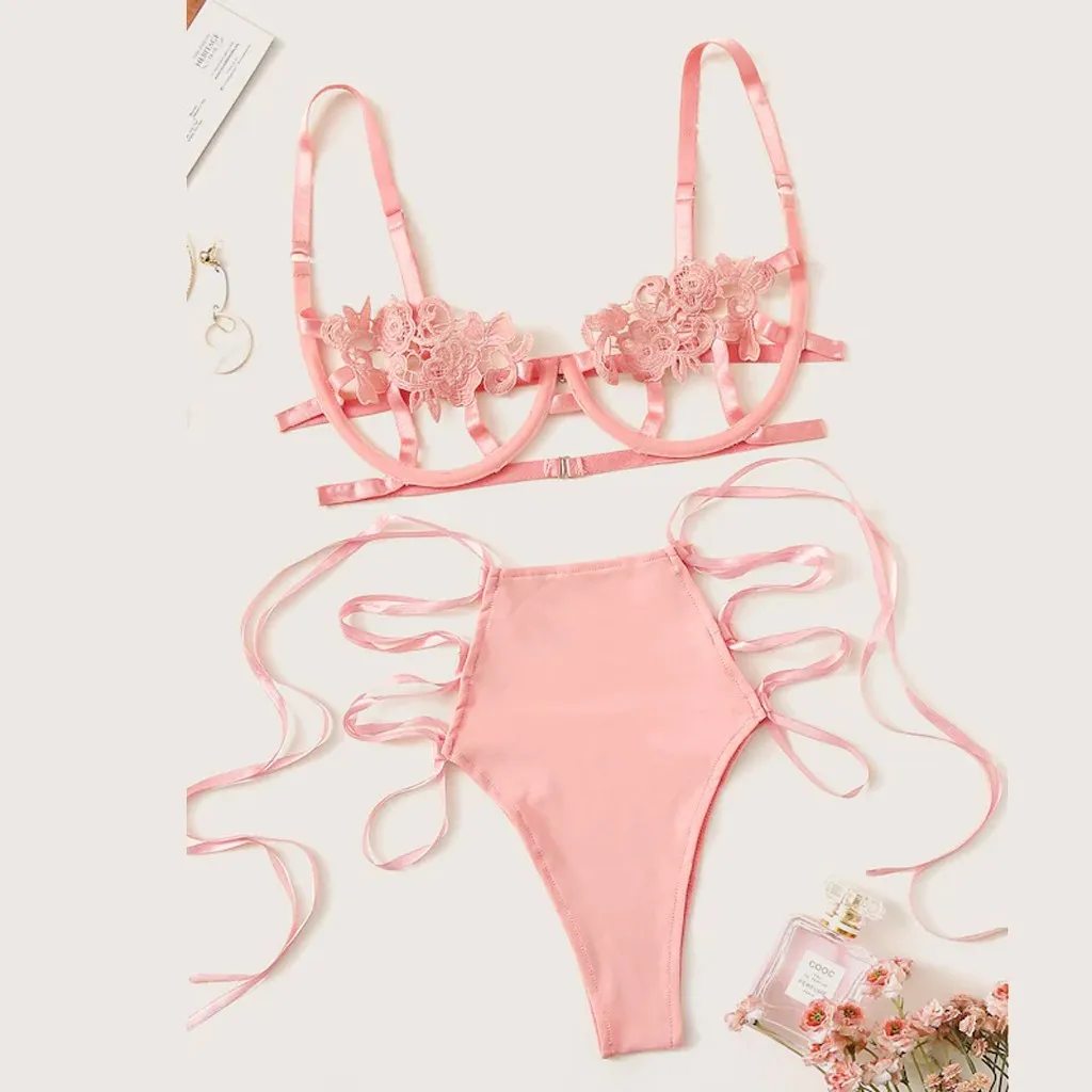 Эротическое белье, сексуальное белье в стиле babydoll, женское кружевное белье с цветами, Lenceria Mujer, бюстгальтер с дырочками, трусы, Сексуальное нижнее Белье для сна