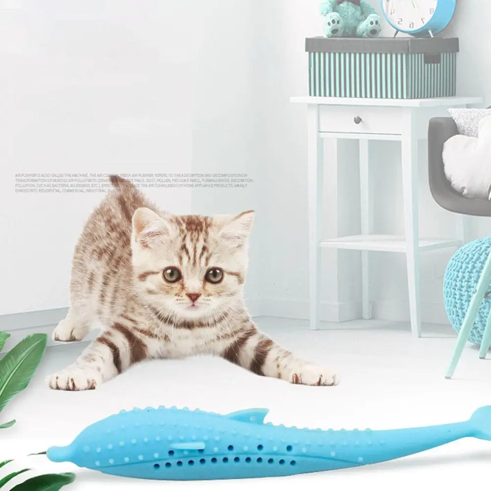 

Fish Toothbrush Toy Cat Chew Stick Dental Health Care Teeth Cleaner Pet Supply