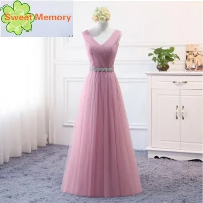 

Sweet Memory Blue Grey Dusty Pink Wedding Dress 2019 Birde Sisters Wedding Dresses Crystal Waist Decoration Robe De Soiree C4348