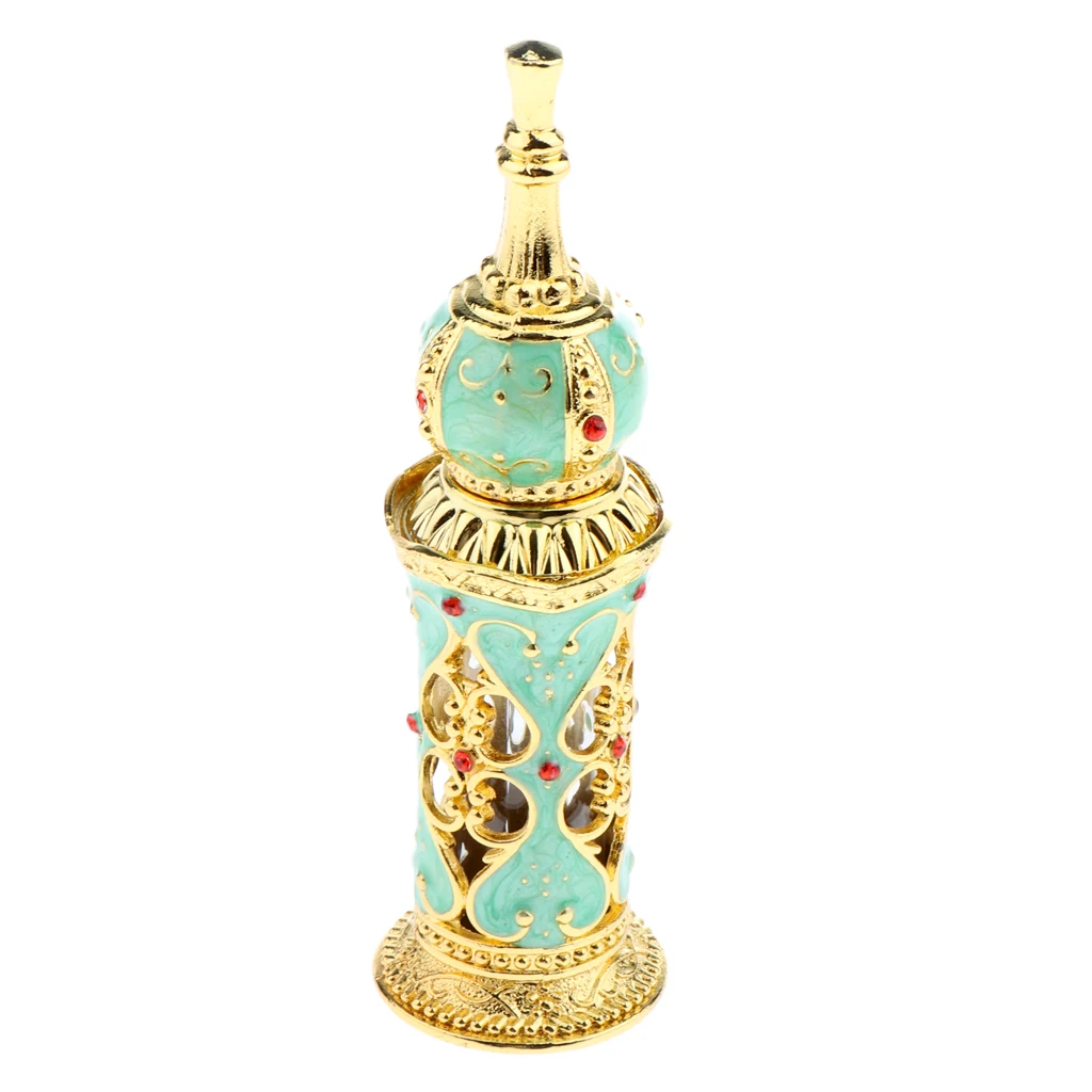 Vintage Heart Pattern Ancient Antique Empty Refillable Perfume Bottle Aqua
