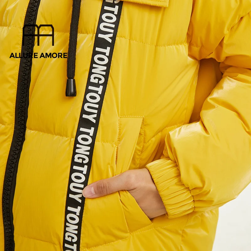 Allure Amore зимнее Новое поступление женское с капюшоном контрастного цвета толстое теплое модное женское короткое пуховое пальто