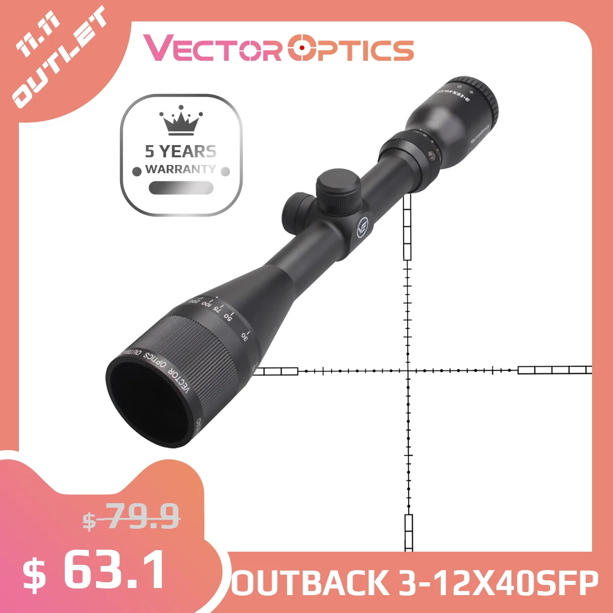 Vector Optics Outback 3-12x40AO 1 Adjustment Objective Riflescope Hunting Focus .223 5.56mm Rifle Scope Air Gun Airsoft