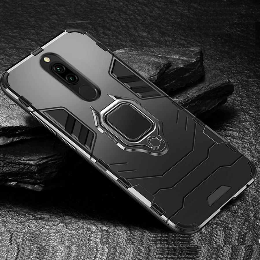 Чехол для Xiaomi Redmi 8, чехол, металлическое кольцо, держатель, бампер, магнитный противоударный чехол для телефона, на Xiaomi Redmi8 8 8A Funda - Цвет: Black