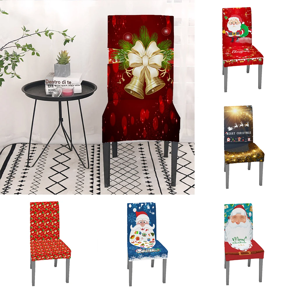 

Christmas Chair Cover Big Elastic Seat Chair Covers Xmas Stretch High Back Slipcovers For 2021 New Year Banquet Party