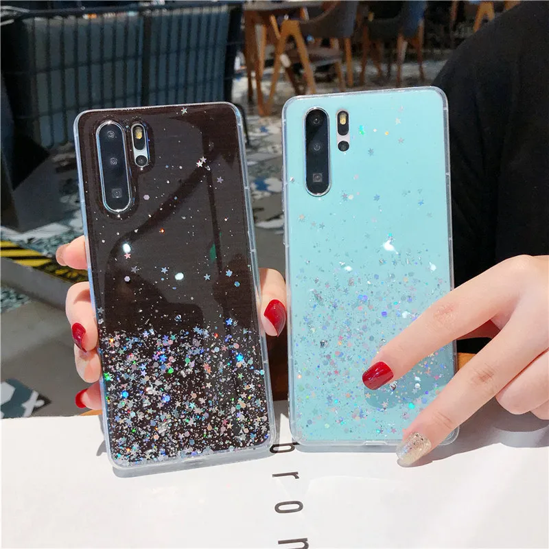 

Lovebay Luxury Glitter Bling Sequins Phone Case For Huawei P30 P10 Mate 20 Pro Honor V20 10 Transparent Soft TPU Back Cover Gift