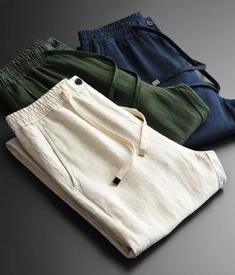 

Summer Man Plus Size 3XL 4XL 100% Linen Khaki Men's Trousers Hight Quality Breathable Comfortable Skinny Pants Men