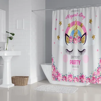 

Aggcual Cartoon Unicorn shower curtain digital printing polyester cute Bath curtain waterproof fabric with hooks accessory y30