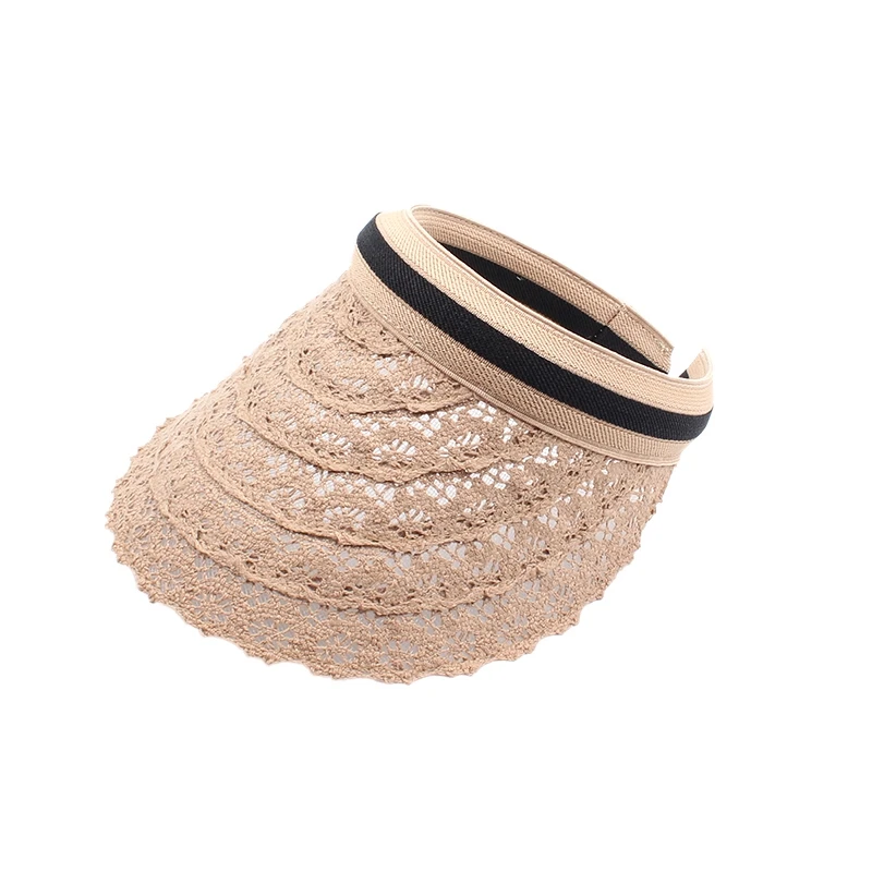 Light Brown Летняя кружевная открытая пляжная шляпа с солнцезащитным УФ-козырьком - Цвет: Light Brown