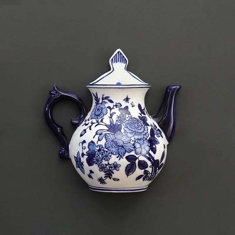Teapot Shape Vase Metope Vase Ceramic Wall Hanging Flower Receptacle Jingdezhen Blue and White Porcelain Flower Vases 3
