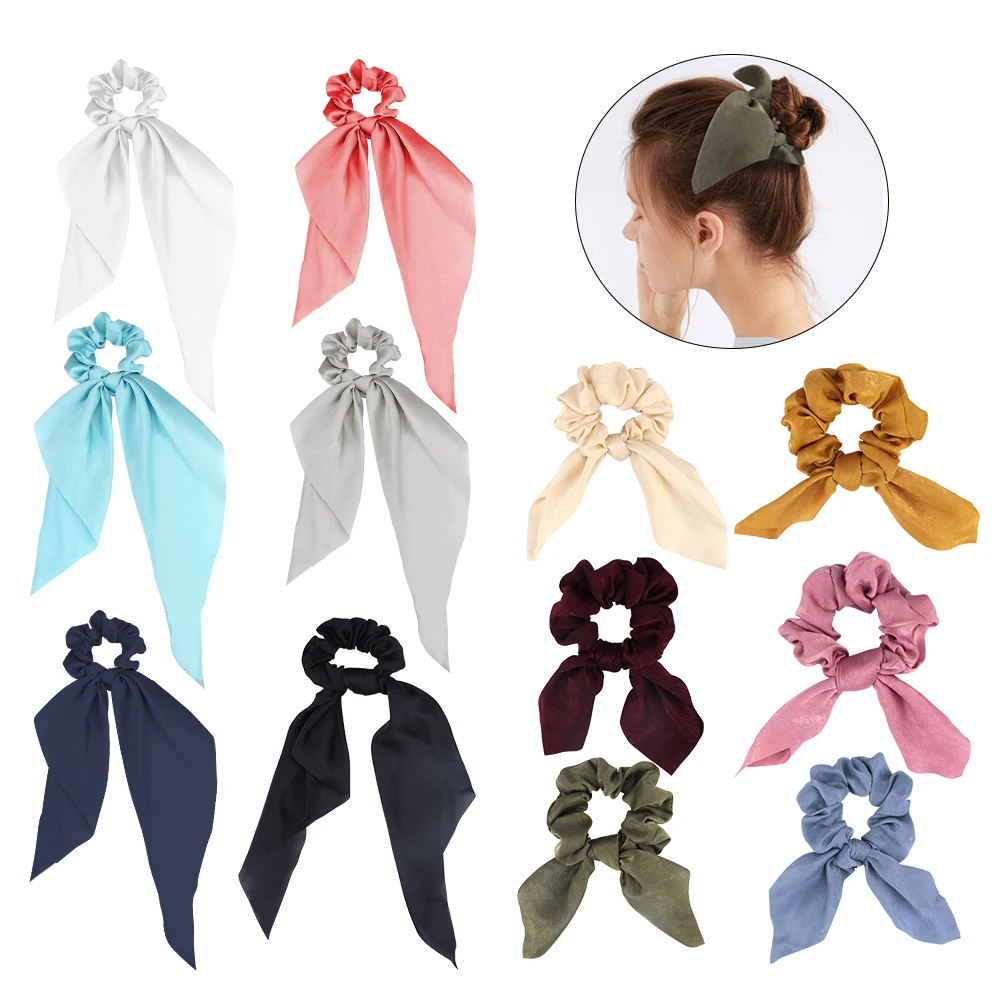 12 шт. резинки для волос лук сатиновый шарф женщин кроличьи ушки шелковые |