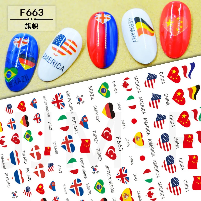 5 Sheets Adhesive National Flag Foil Nail Art Decorations Sticker Decals Manicure Nails Stickers Accesorios Supplies Tool