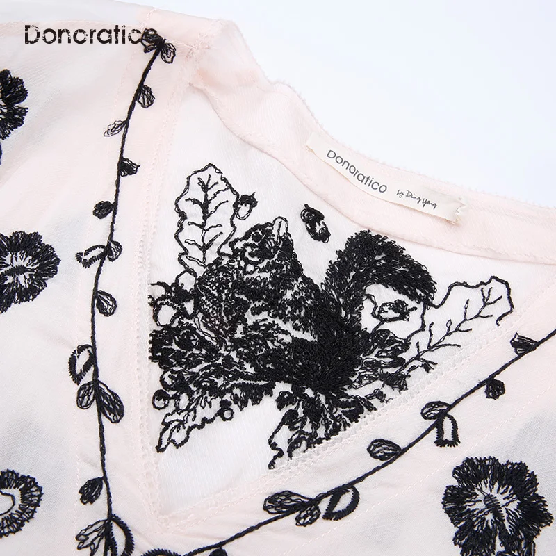 Donoratico, женское платье, лето, новое, литературное, милое, фонарь, лист лотоса, рукав, лоза, вышивка, темперамент, платье