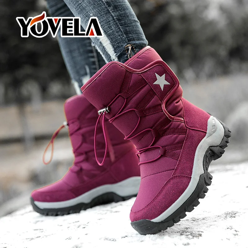 Unisex Snow Boots Warm Push Boots Waterproof Non-slip Winter Boots Thick Leather Platform WoMen Warm Shoes Large Size35-46