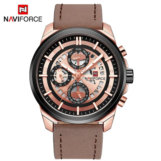 brown rose NAVIFORCE, люксовый бренд, мужские кварцевые наручные часы, мужские кварцевые часы, 24 часа, дата, мужские спортивные водонепроницаемые часы, Relogio Masculino - Цвет: brown rose