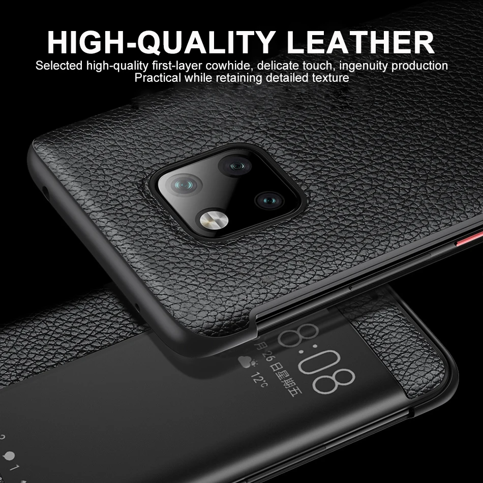 Genuine Leather Flip Cover Case Original Mirror Smart Touch View Wake Sleep Up Protection For Huawei Mate 20 Pro Mate 2Pro