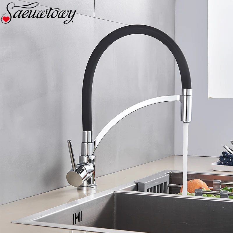 ChromeKitchen Faucet  Rotatable  Deck Mounted Ceramic Valve Hot and Cold Mixer Tap  Stainless Steel Black  Rotate at Any Angle,
