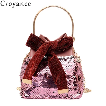 

Croyance Women Shoulder Bags sequin Bucket Handbags for Girls Bowknot Crossbody Bags Small Purse Sac A Main Femme High Quality
