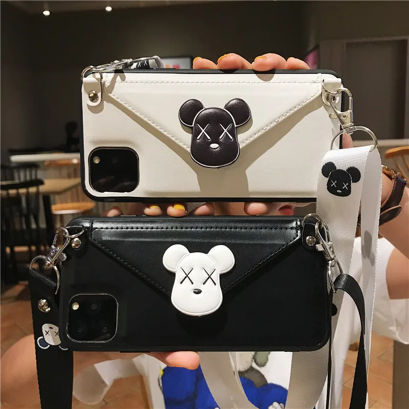 

Korean style Anti-fall Case For iphone 6 6S 7 8 Plus X XS Max XR Cover Case Cartoon Bear Case For iphone 11 Pro Max Lanyard Case