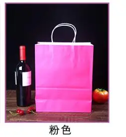 100 шт., Пользовательский логотип Крафт бумажный мешок с ручкой на заказ Подарочный мешок для магазина одежды мешочки для ювелирных изделий персонализированные - Цвет: Розовый