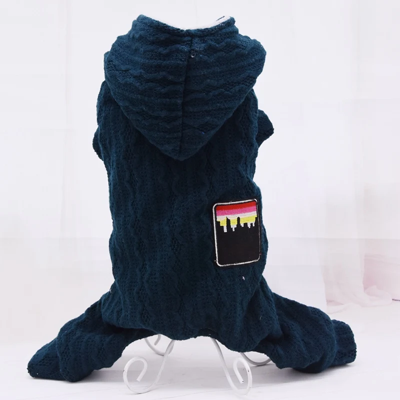 Одежда для домашних животных с кнопкой для собак, осенне-зимняя однотонная одежда, утепленная, 4 ноги, с капюшоном, стильно, для собак, пальто с хлопковой подкладкой