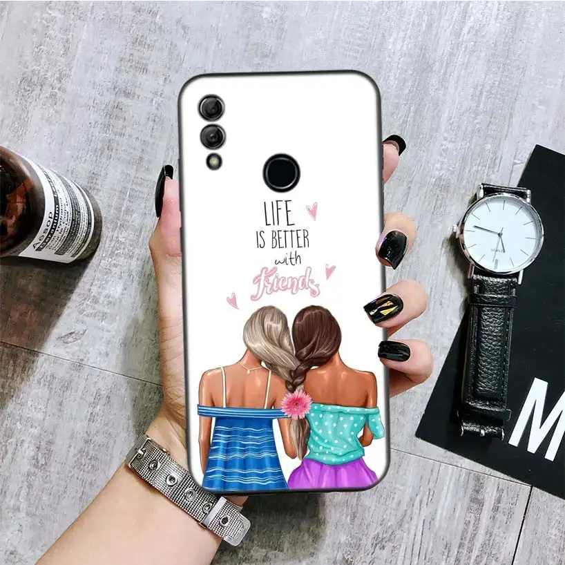 С надписью Best Friends; Черная крышка чехол для телефона для huawei Y9 Y5 Y6 Y7 Honor 10 9 Lite 9X8X8 S 8A фотоаппаратов моментальной печати 7S 7A 10i 20i V20 Coque