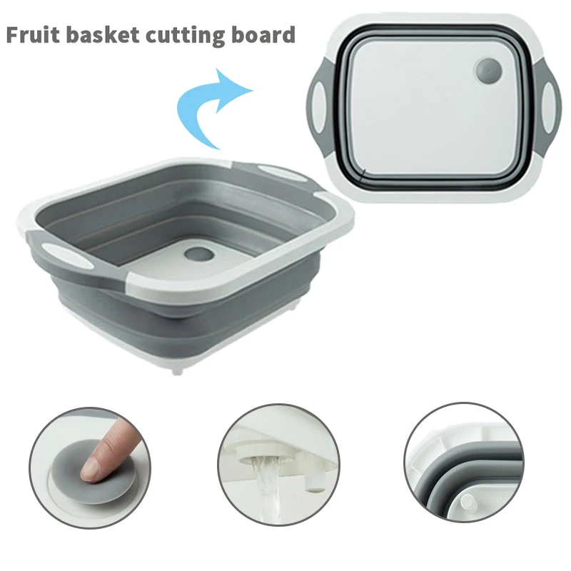

Folding Chopping Board Vegetable Fruit Washing Basket Silicone Kitchen Cutting Chopping Blocks Sinks Drainer Kitchen Strainer