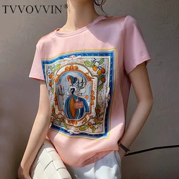 

TVVOVVIN 2020 Summer New O-neck T-shirt Solid Print Casual Loose Streetwear Short Sleeve Patchwork Large Size Womens A173