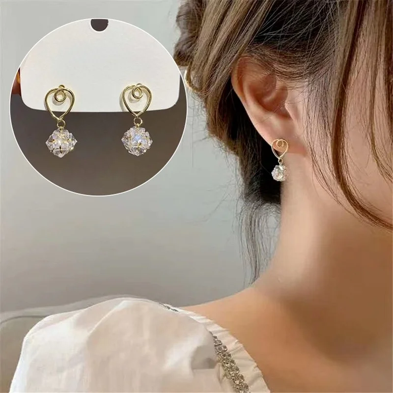 Korean Elegant Long Rhinestone Pearl Bow Heart Shaped Dangle Earrings Ins for Female Trend Earings Dress Decor drop earrings dangle earrings long earrings pendant earrings