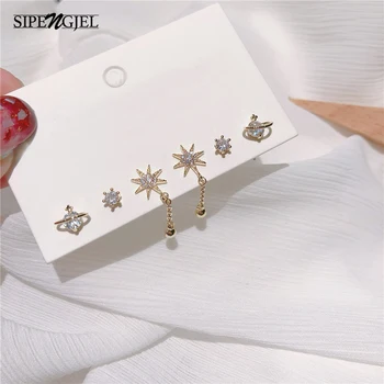 

Trendy Cz Gold Star Planet Stud Earrings Set New Fashion High Quality Crystal Earrings For Women Cute Korean Jewelry 2020