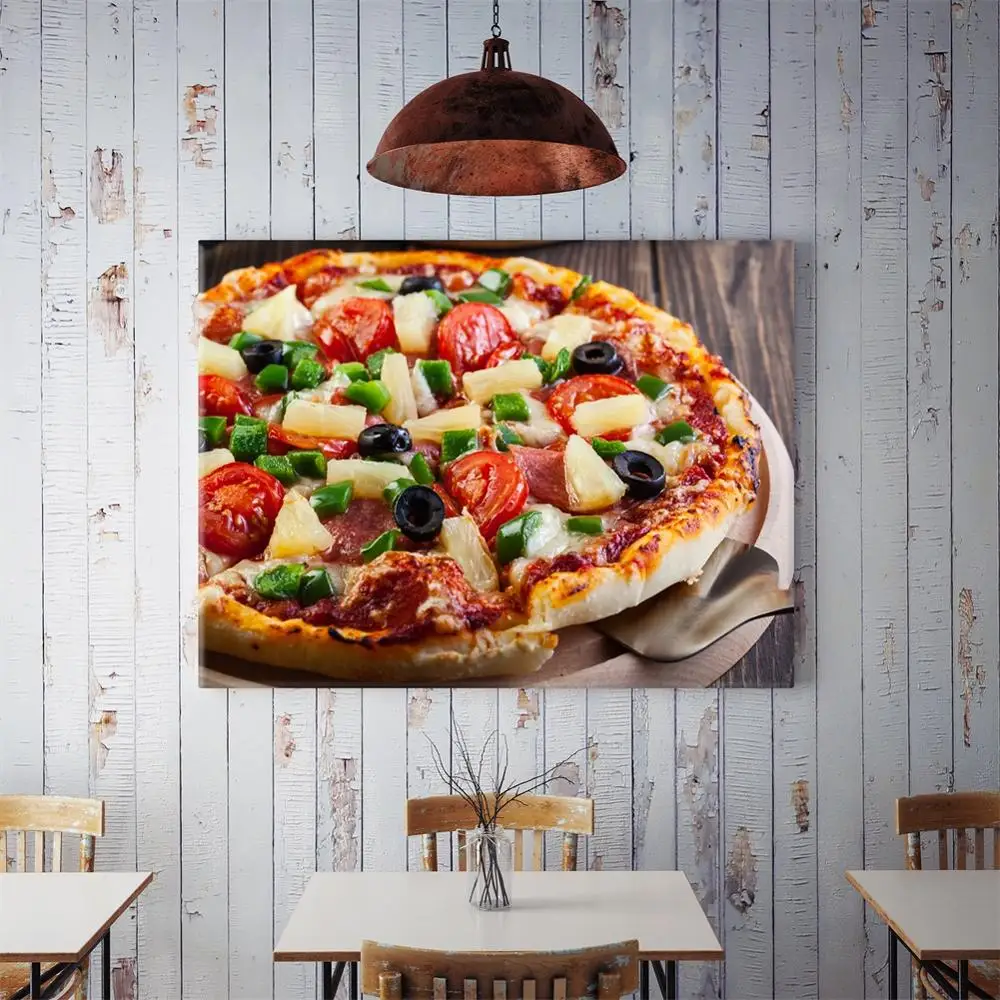 

40x60cm Nordic Prints and Posters Pizza with Fruit and Meats Food Canvas Painting Wall Art Pictures for Kitchen Pizza Shop Decor