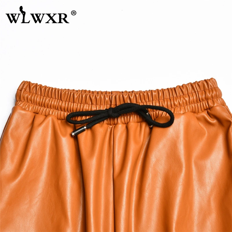 WLWXR повседневные сексуальные брюки из искусственной кожи женские брюки со шнуровкой брюки с высокой талией женские осенние Клубные Вечерние черные штаны бодикон