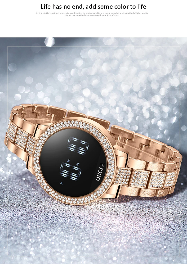 Fashion full diamond touch screen Led display ladies waterproof steel band quartz movement electronic watch business watch