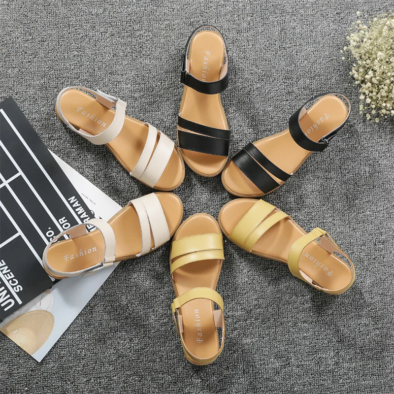 

2018 Spring Cow Split Leather Casual Women's Slippers Closed-toe Breathable Low Heel WOMEN'S Shoes