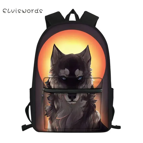 CDWX3801Z58 ELVISWORDS модный детский школьный полотняный рюкзак "Fantasy Wolf" узор школьный рюкзак милые принты в виде зверей дорожные рюкзаки - Цвет: CDWX3801Z58