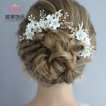 

S8195 npason 2020 bridal hand comb Earring Set Ceramic custom wedding accessories new European and American headwear